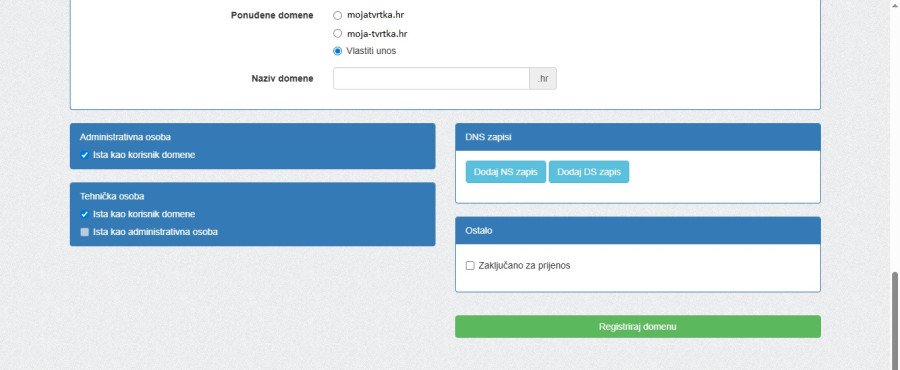 Odabir besplatne .hr domene