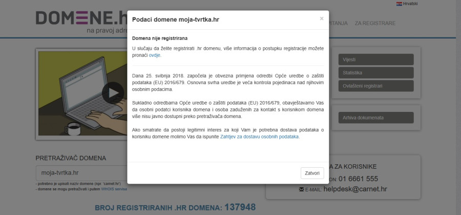 Slobodna besplatna .hr domena